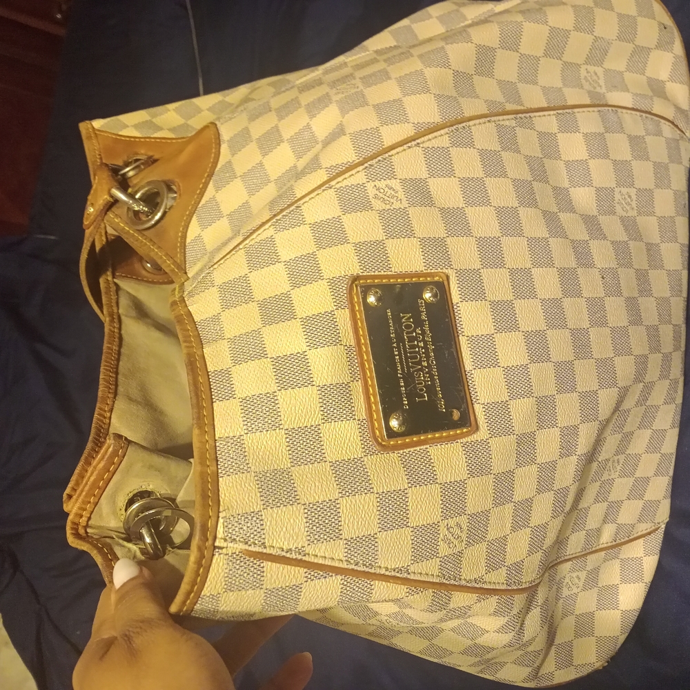 Louis Vuitton Tan and Cream Checkered Shoulder Bag